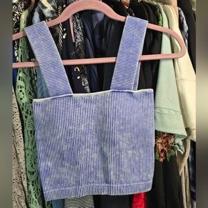 #0450 L/XL ZENANA Indigo Blue Ribbed Stone Wash Crop Tank/Built-in Bra 14-22"ptp